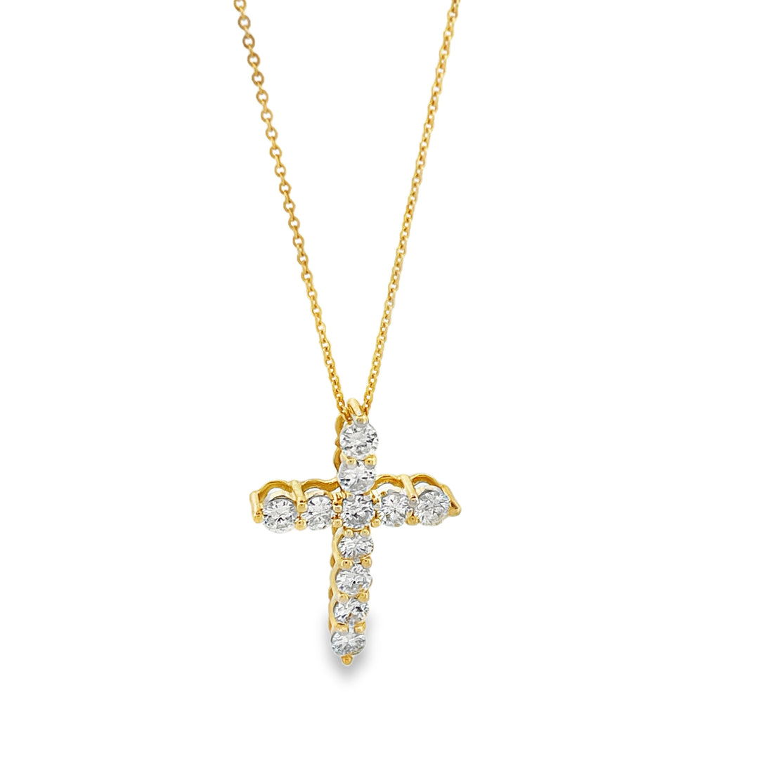 14K Yellow Gold Diamonds 1.00ct Cross Necklace