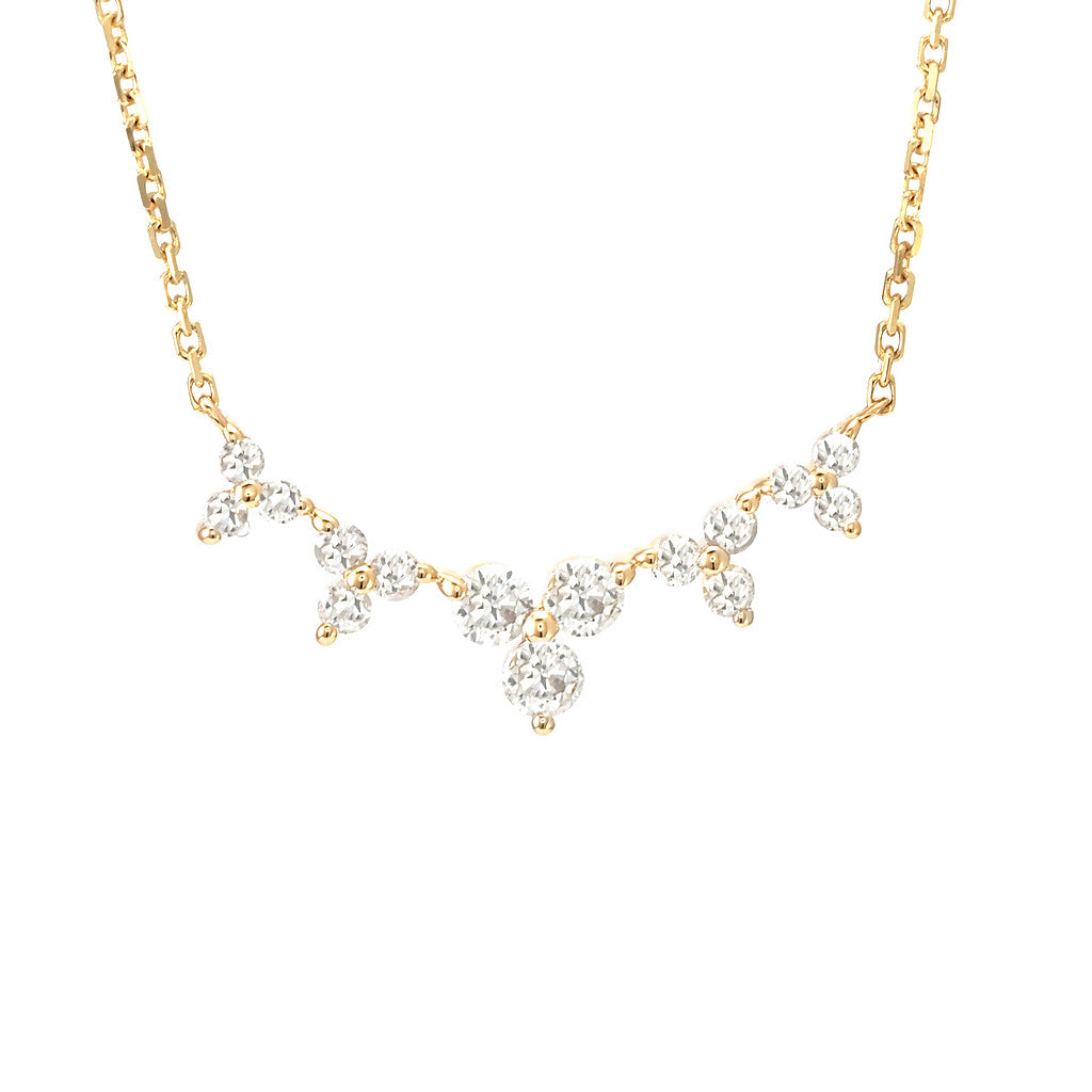 14K Yellow Gold Fashion Round Prong Marquise Diamond Necklace