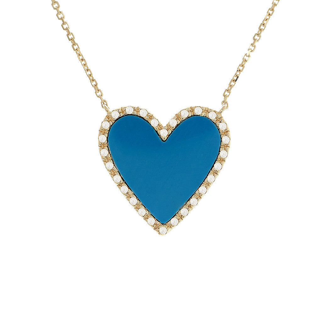 14K Diamond Heart With Turquoise Necklace turquesa