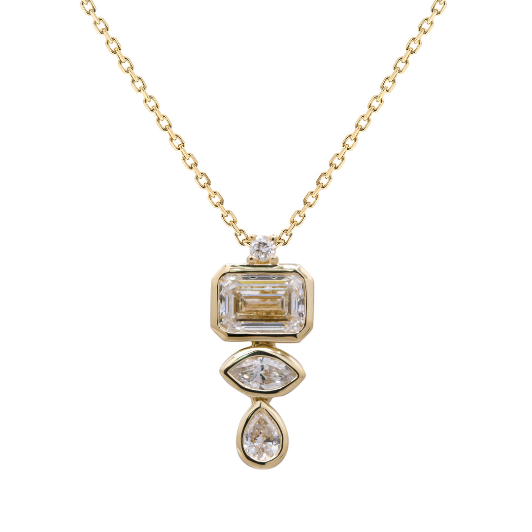 14K Gold Lab Grow Diamond Multi Shape Pear and Emerald Cut Necklace