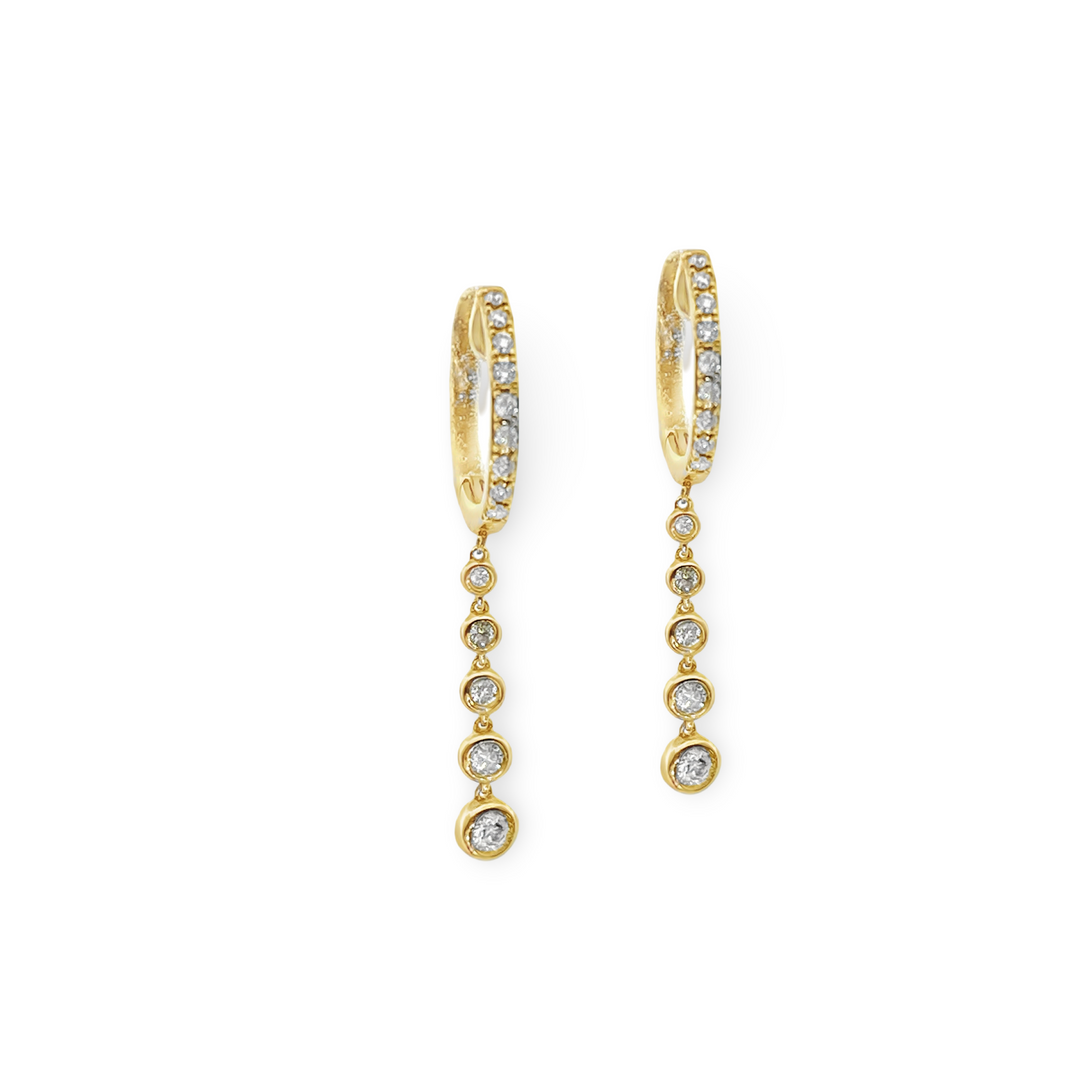 14K Yellow Gold Diamond Bezel Hoops Earrings Pushbacks