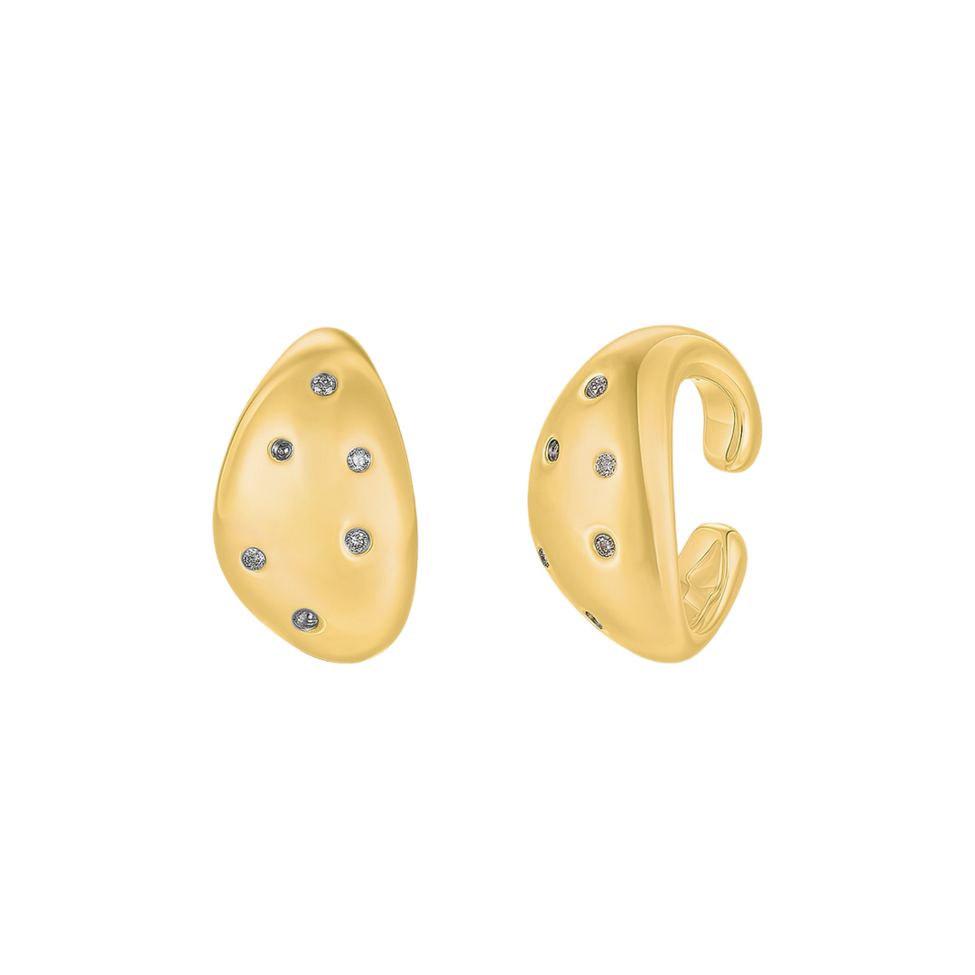 18K Yellow Gold and Diamonds Puffy Chunky Ear Cuff