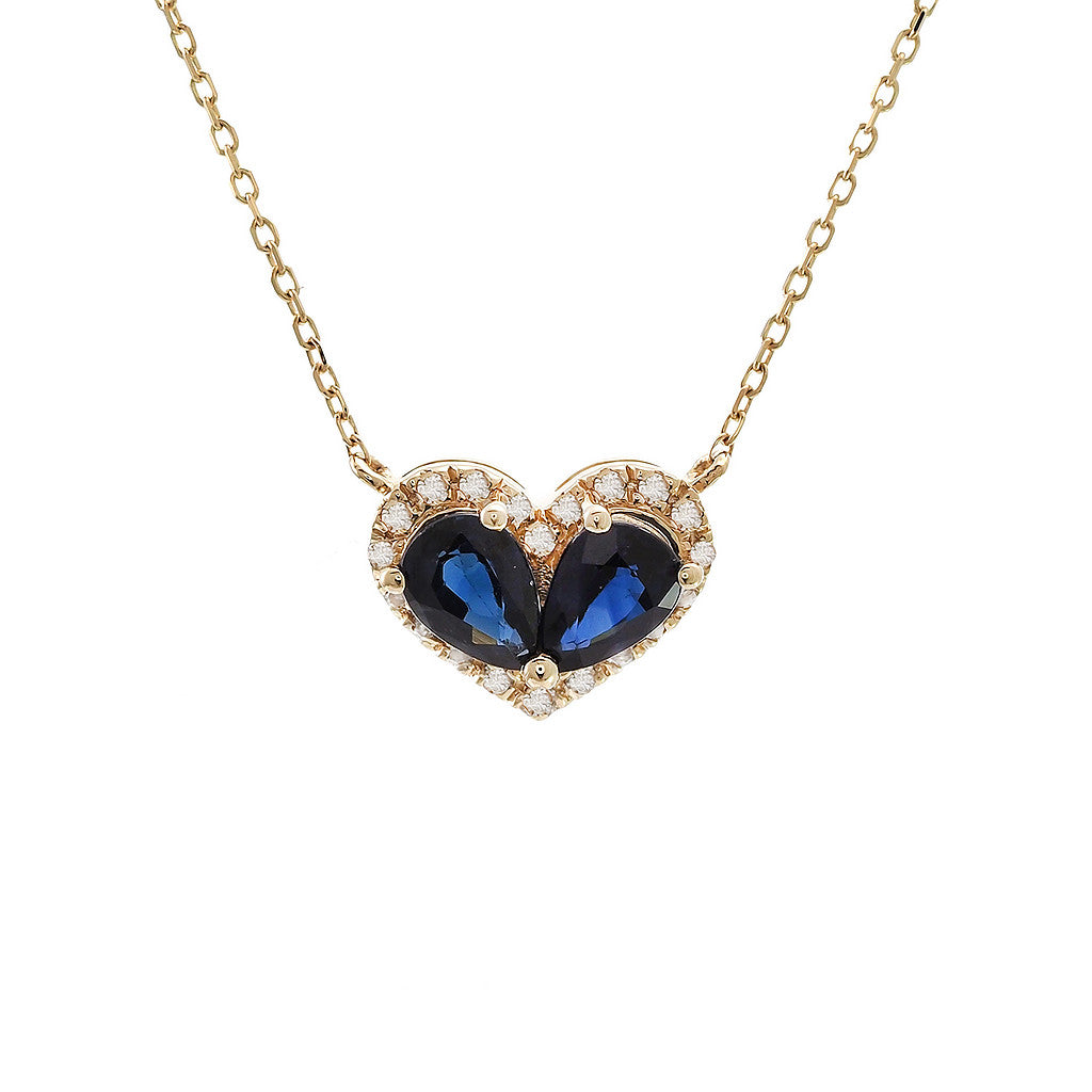 14K Yellow Gold Sapphire Heart Shape Necklace