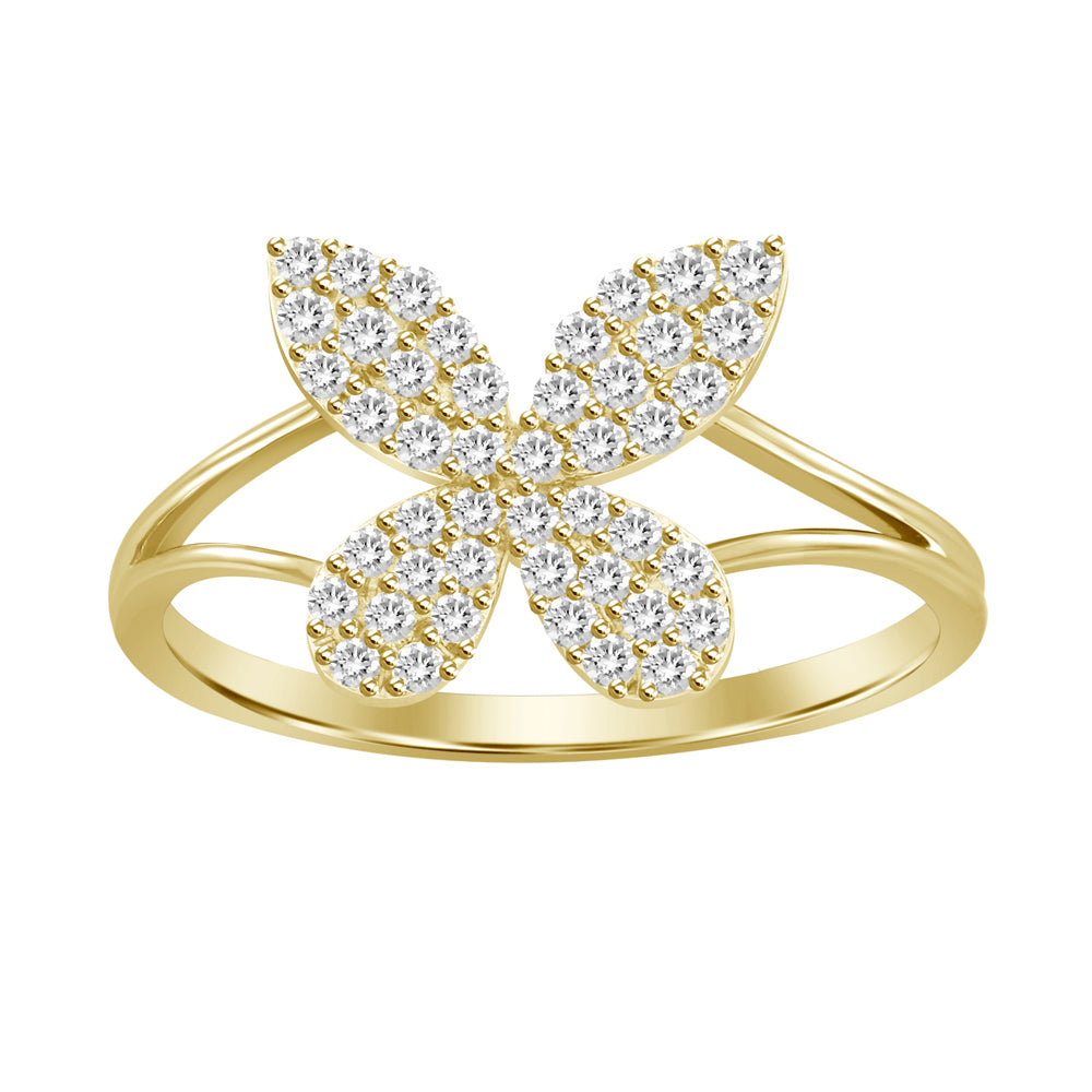 18K Yellow Gold Diamond Butterfly Ring