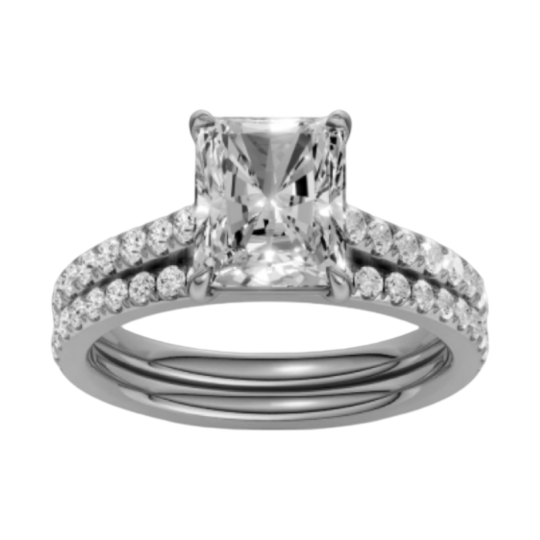 14K White gold Lab grow Cushion Cut modified brilliant diamond Set of Two Rings 2.00 ct