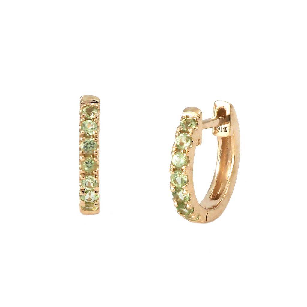 14K Yellow Gold Huggy hoops Round Prong Peridot Earrings