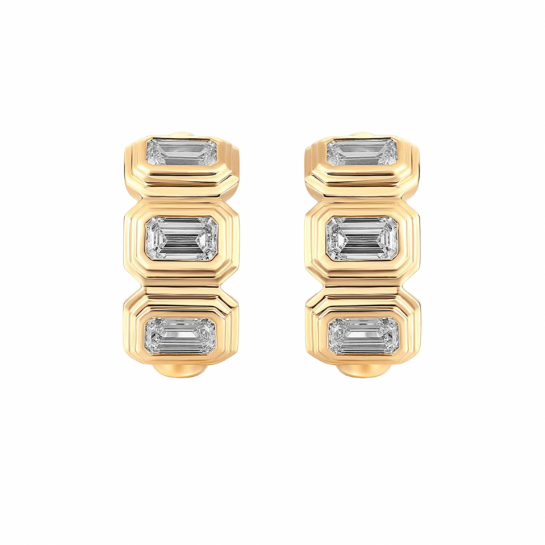 14K Yellow Gold Lab Grow Diamond Triple Bezel Pushback Earrings