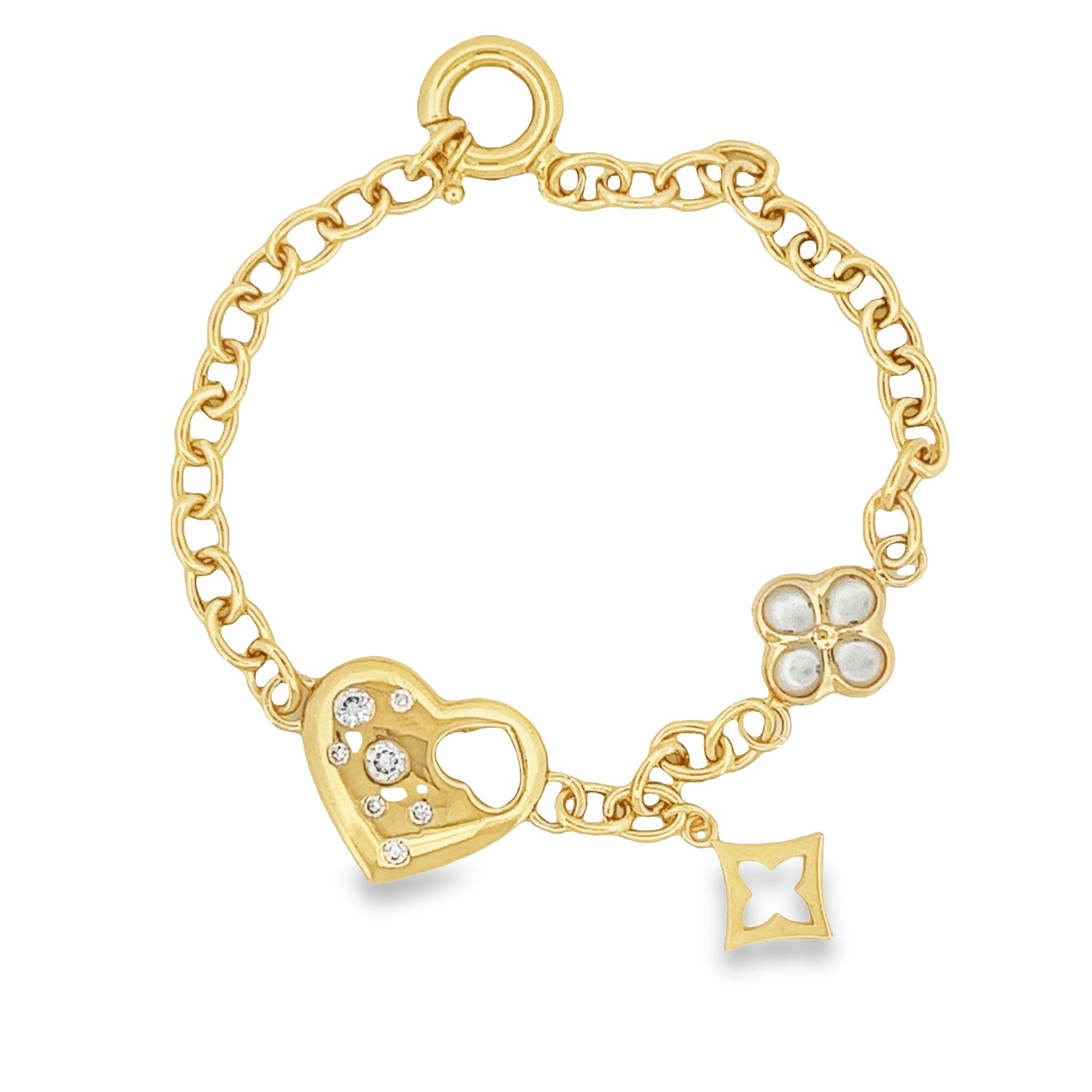 Corazón CZ Bracelet + Flor Perla