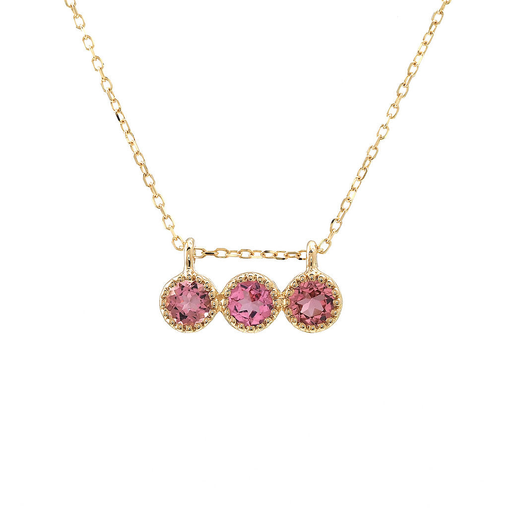 14K Pink Tourmaline Round Bar Necklace