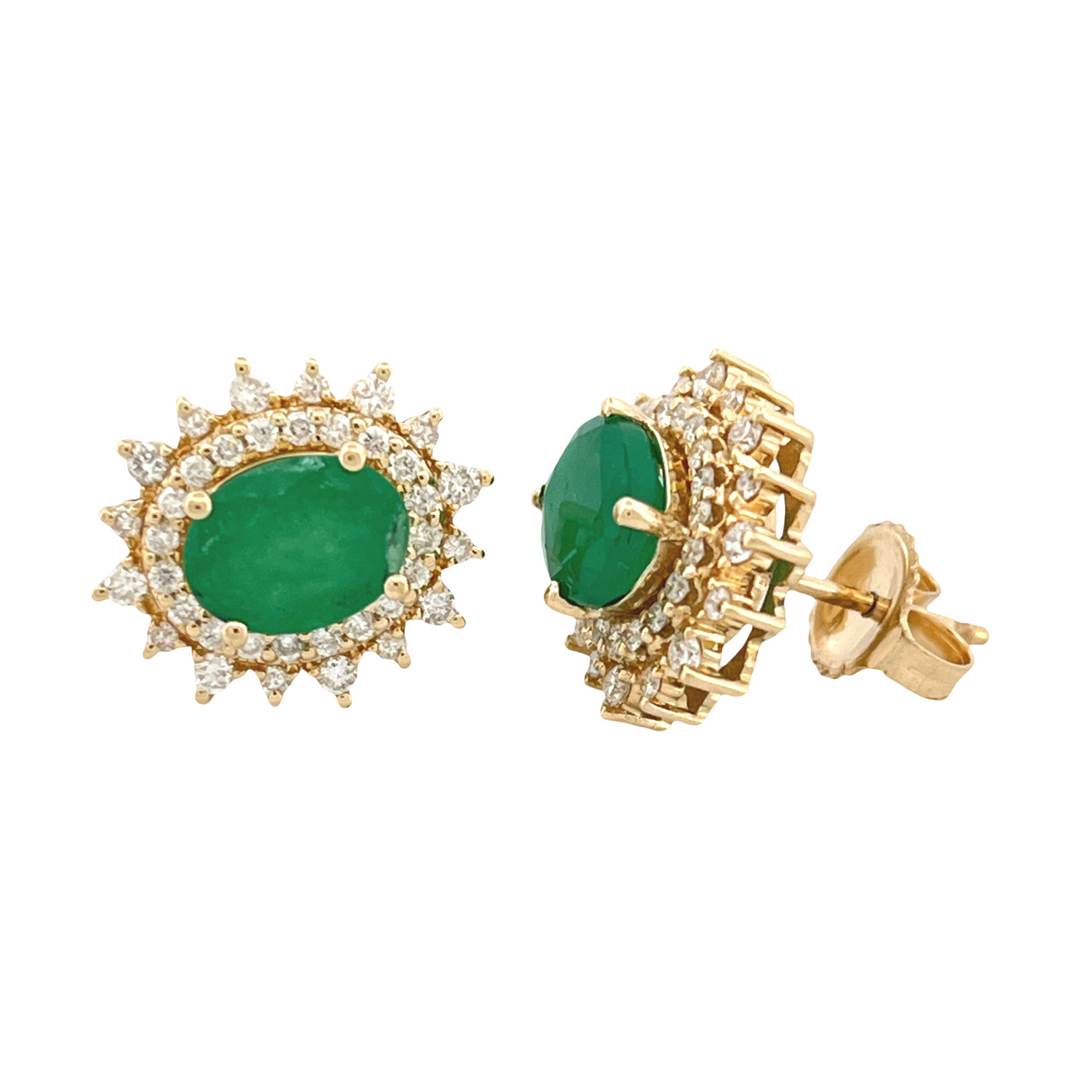 14K 0.70 ct Diamond Emerald 2.30 ct Earrings Diana Inspired Pushback