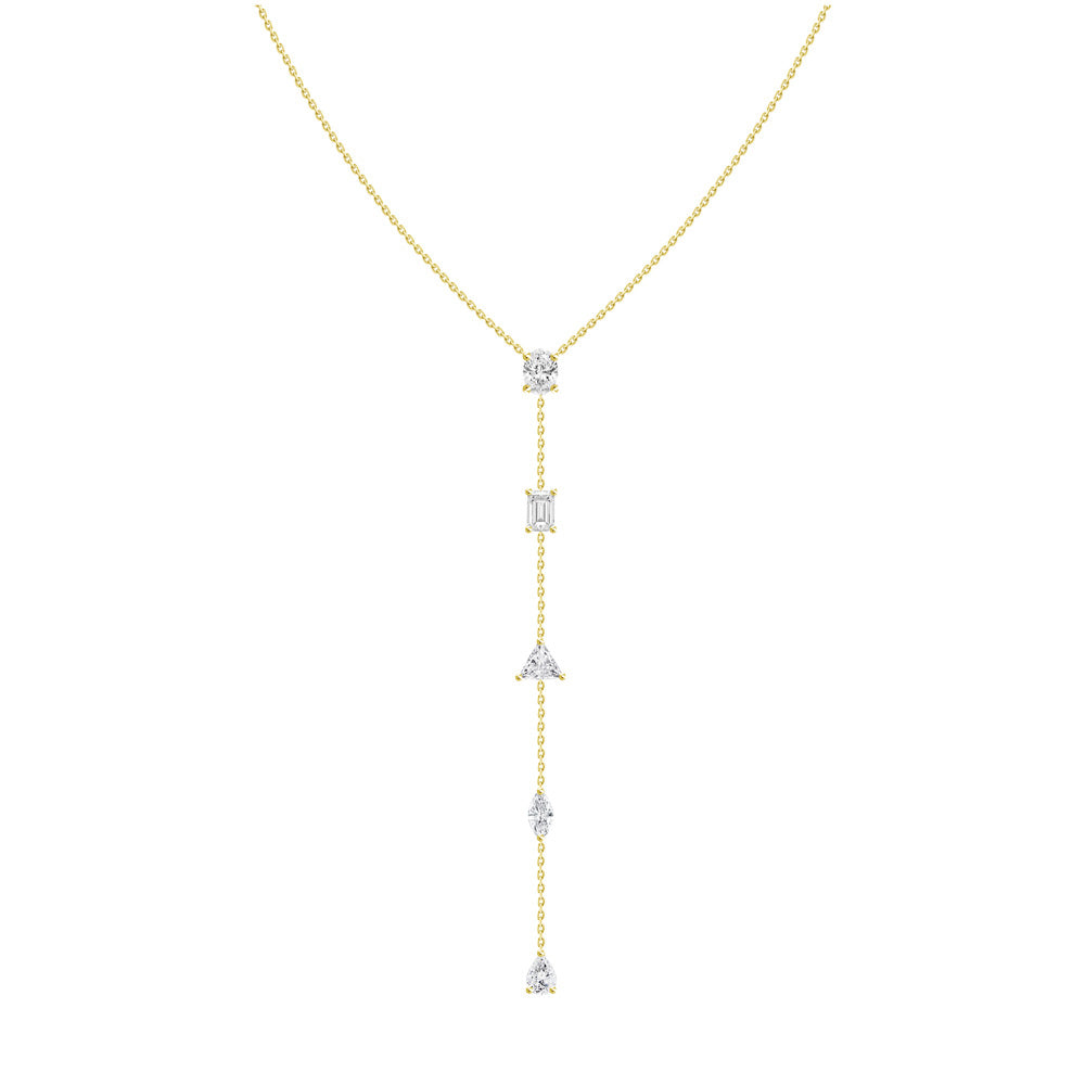 18K Yellow Gold Diamond Multi Shape Lariat Necklace