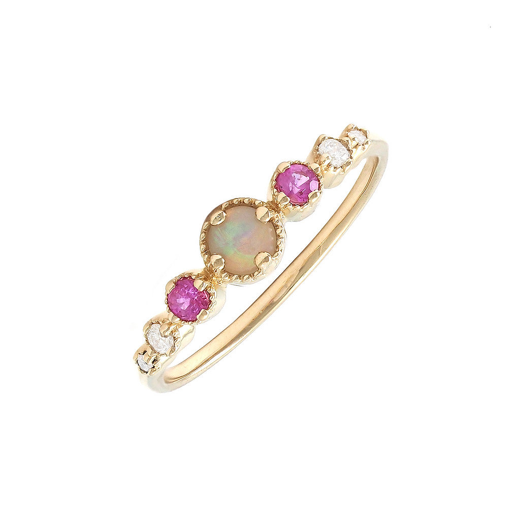 14K Pink Sapphire Opal And Diamond Ring