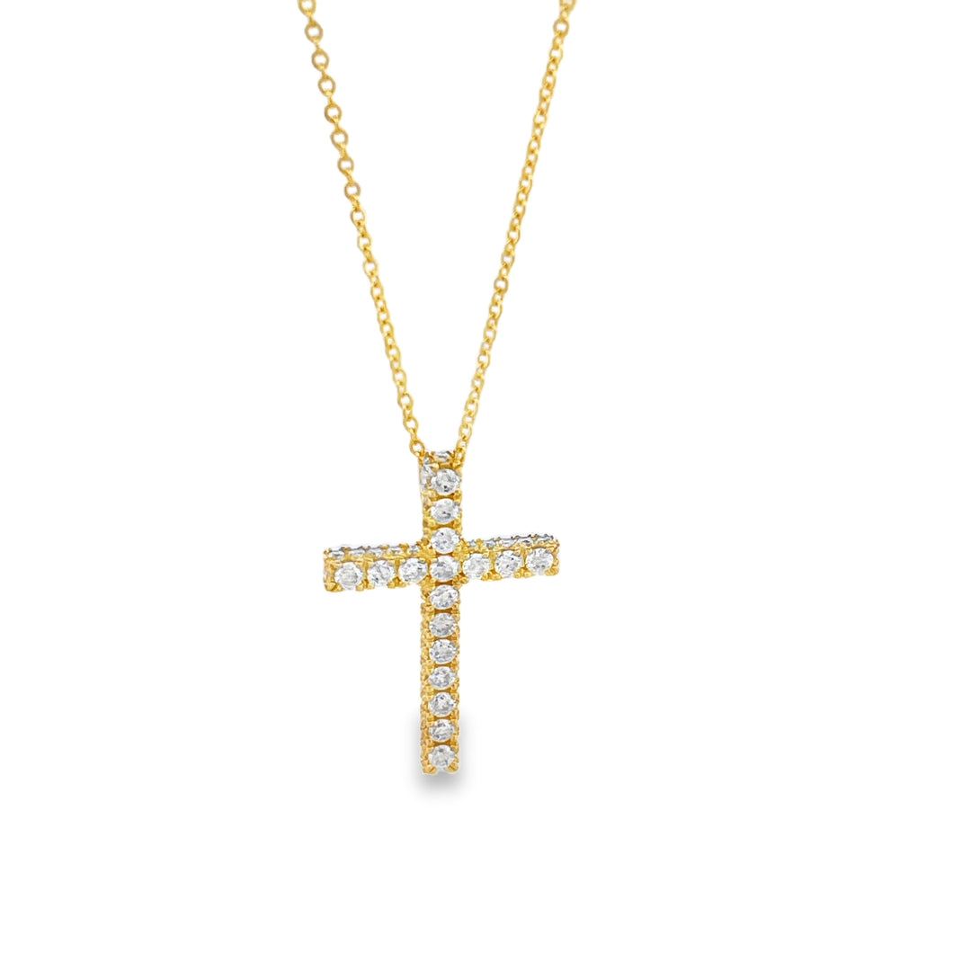 14K Yellow Gold Diamonds 0.60ct Cross Necklace