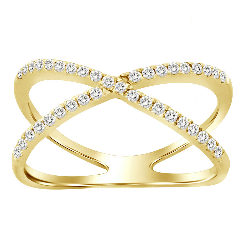 14K Yellow Gold Diamonds Ring Crossover