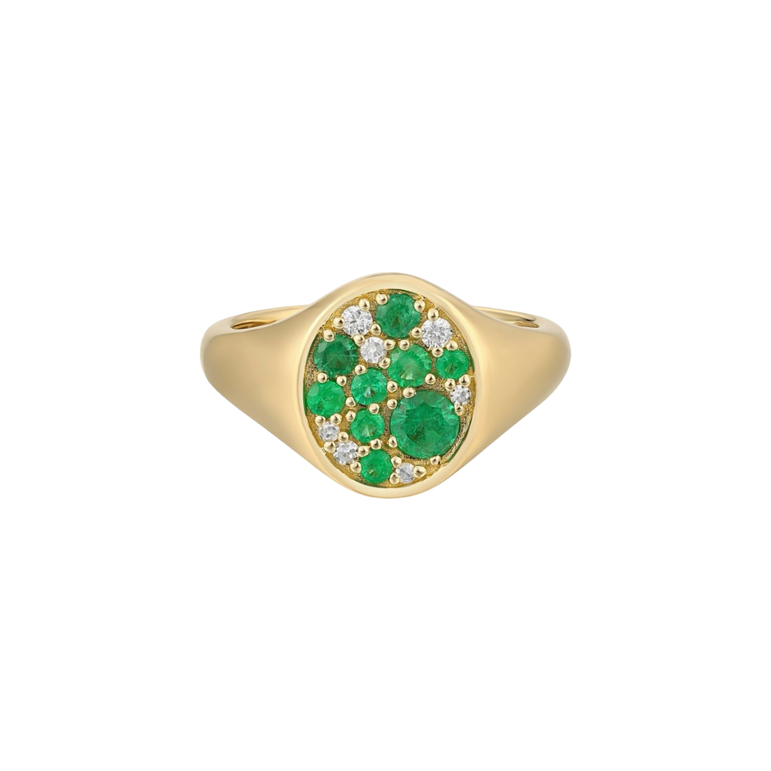 14K Yellow Gold Emeralds and Diamond Pinky Ring