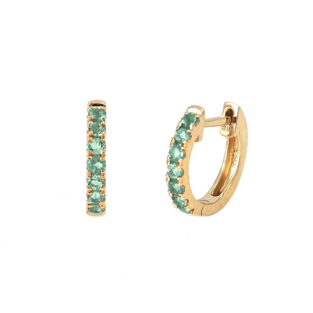 14K Yellow Gold Fashion/Hoop Round Prong Green Garnet Hoops Earrings