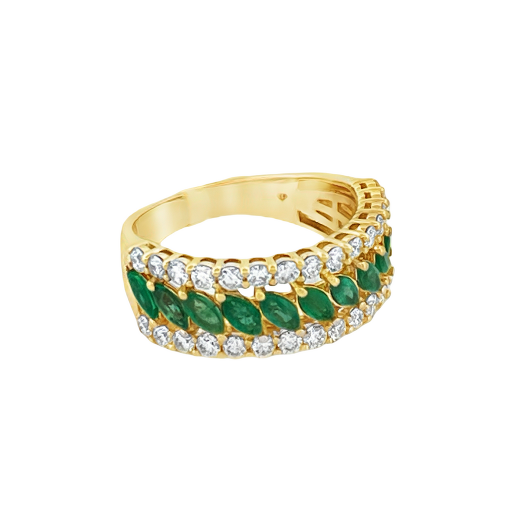14K Yellow Gold Emerald and Diamond Ring
