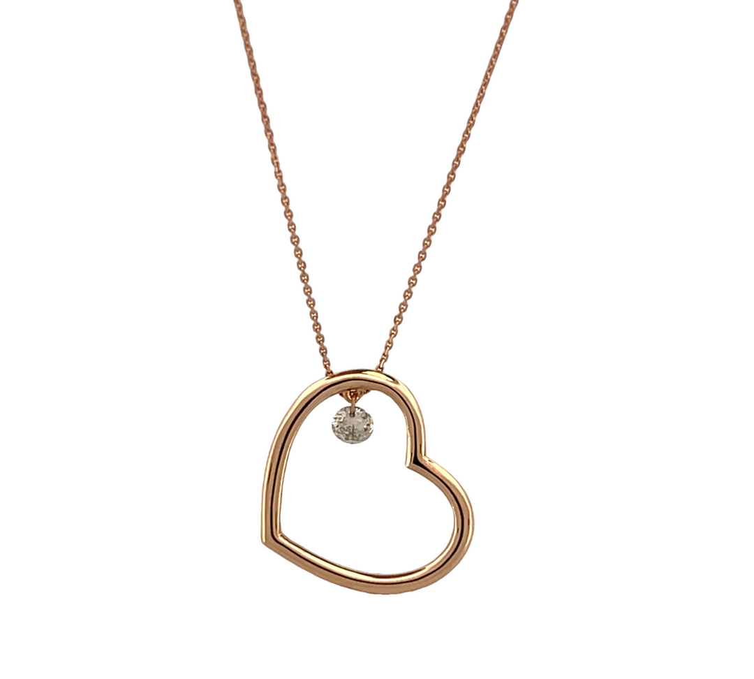 14K Rose gold Heart and diamond necklace