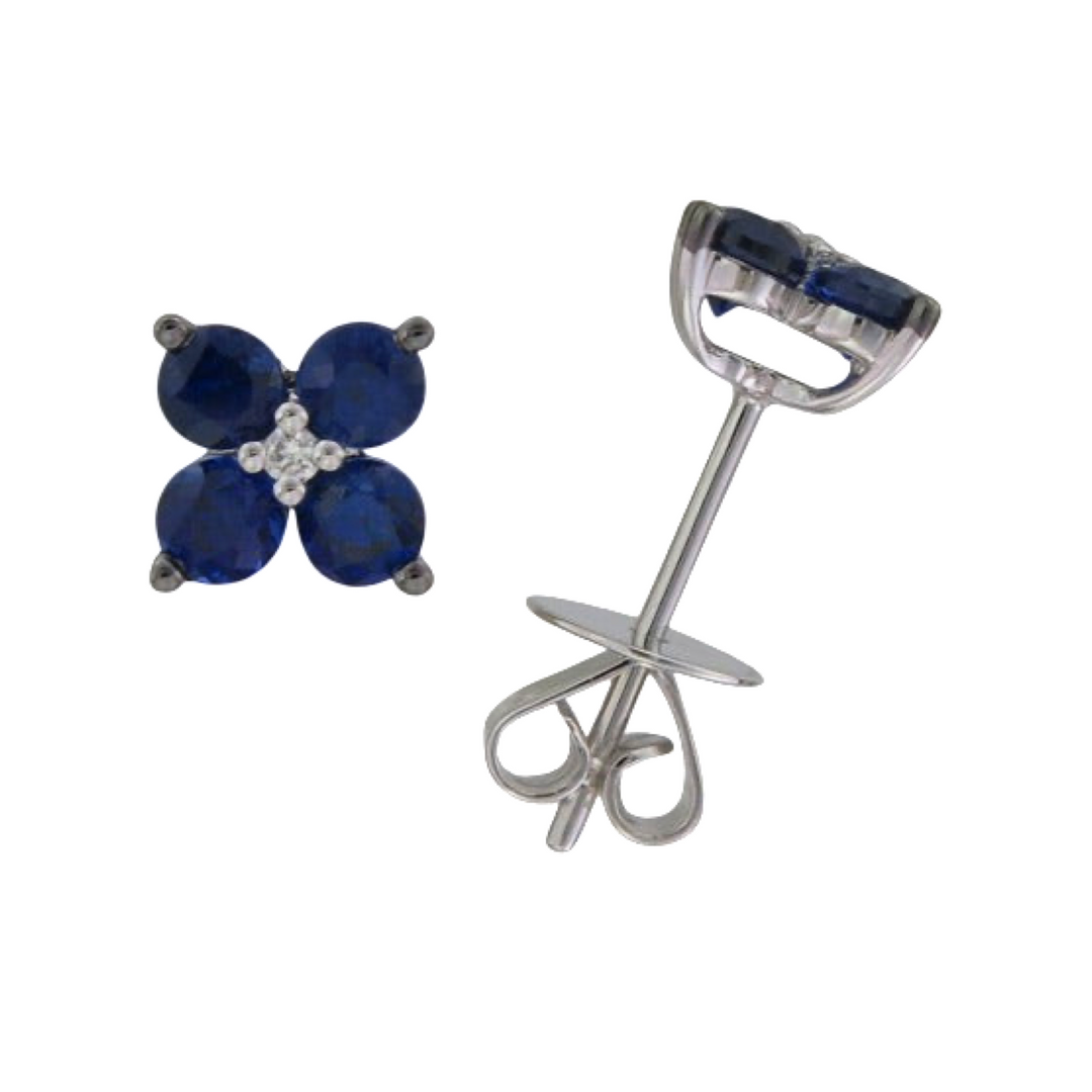 18K White Gold Sapphire and Diamond Flower Earrings