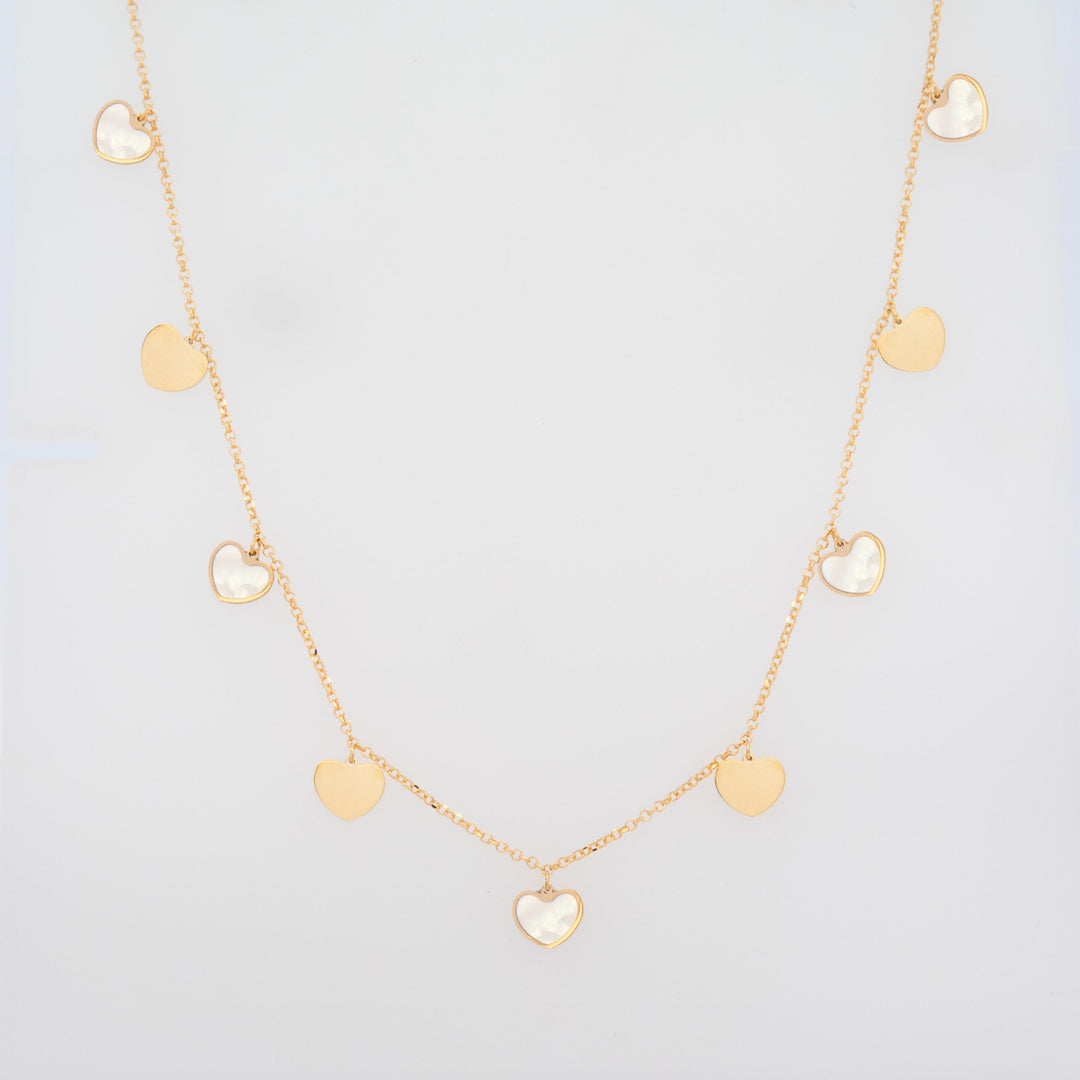 14K Yellow Gold Heart Necklace (Mother Of Pearl )