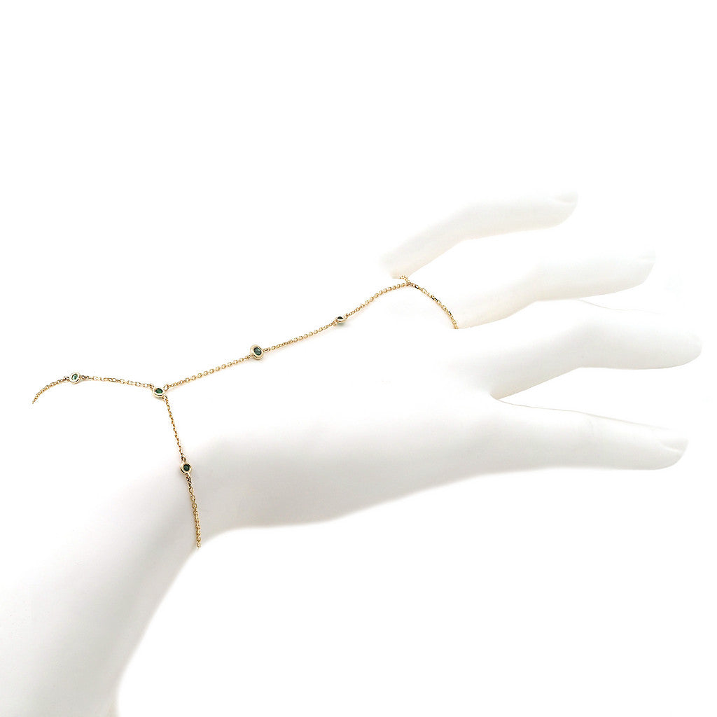 14K yellow Gold Emerald 0.28 Hand Chain 7 Stones Clone Bracelet