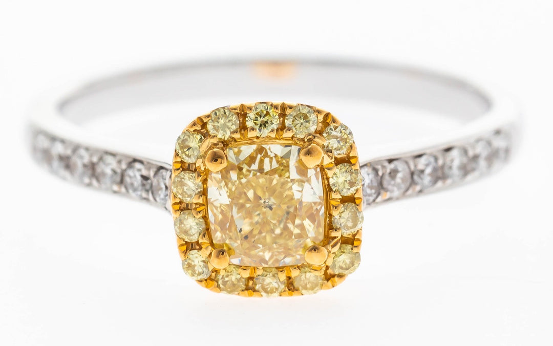 18K TWO TONES FANCY YELLOW DIAMOND RING