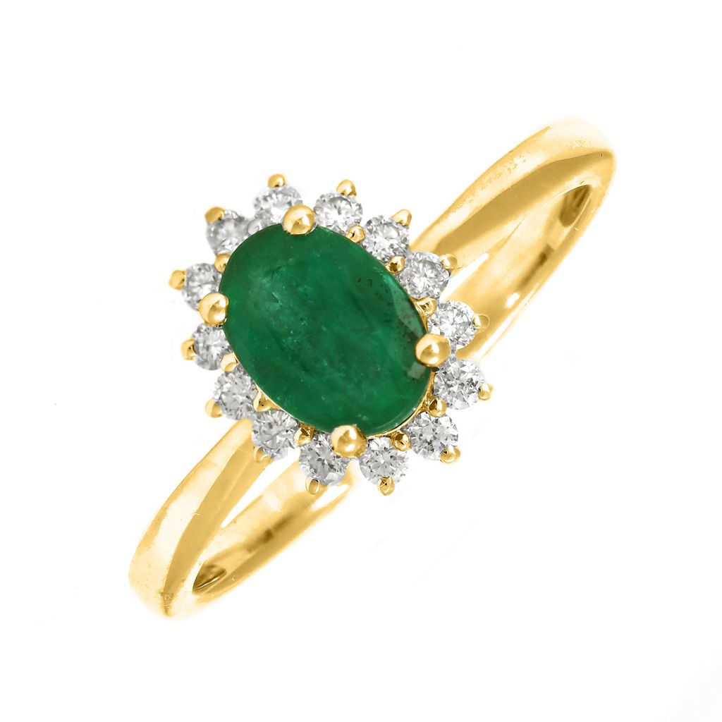 14K Yellow Gold Oval Prong Emerald Ring