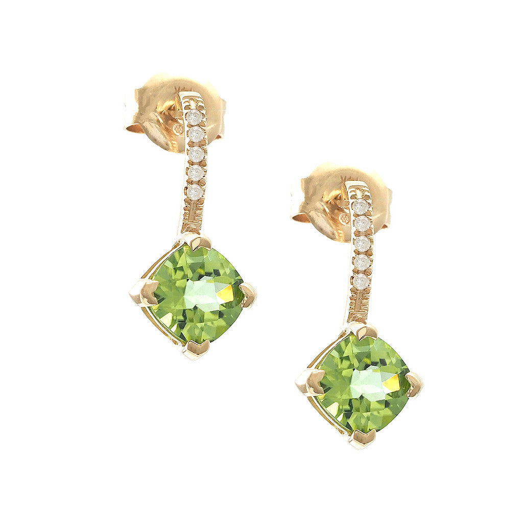 Diamond + Cushion Prong Peridot Earrings
