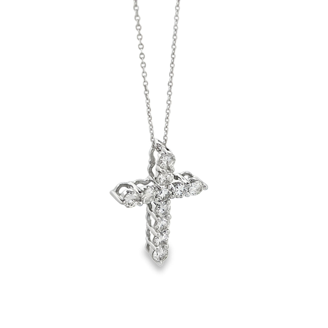 14K White Gold Diamonds 1.00ct Cross Necklace