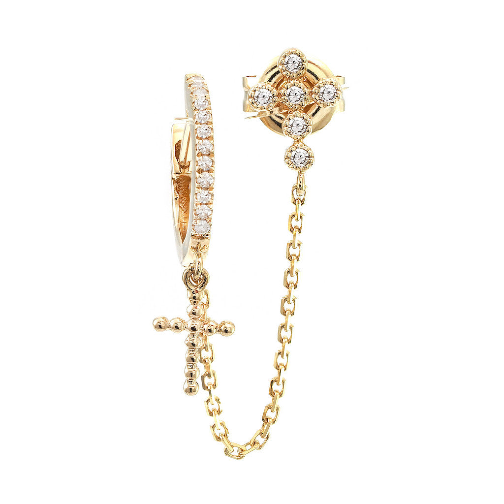14K Cross Chain Single Prong Diamond Earrings