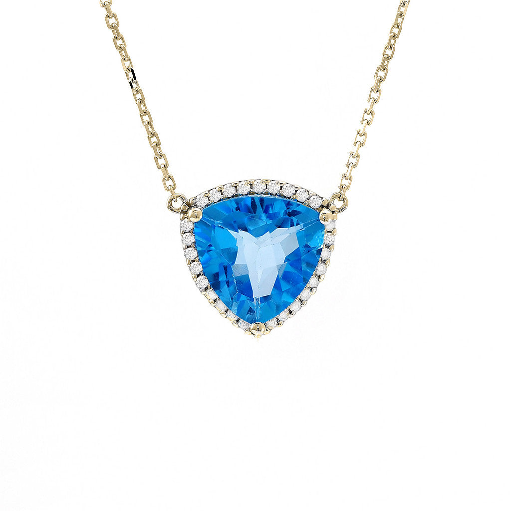 14K Yellow Gold Trillion Prong Blue Topaz Necklace