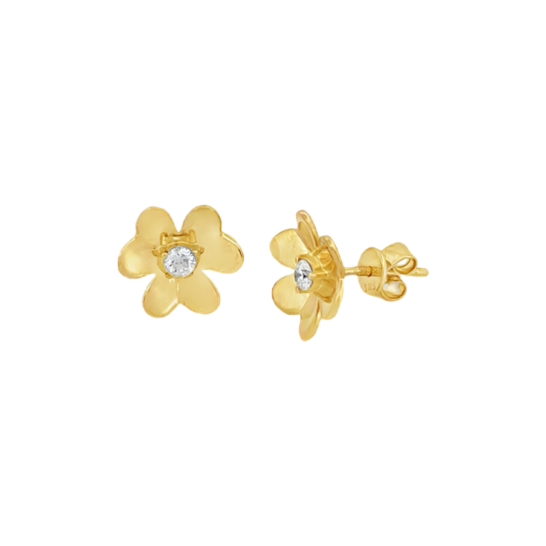14K Yellow Gold Flower and Diamond Earrings Pushbacks