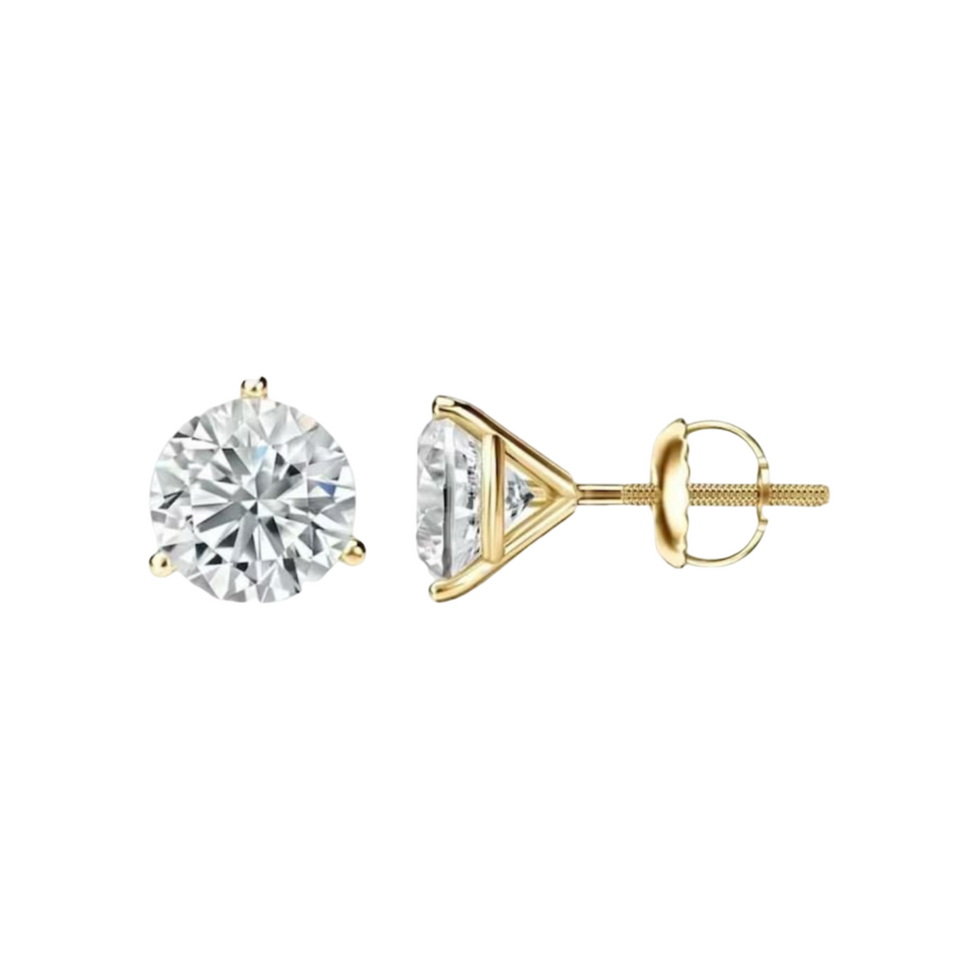 14K Yellow Gold Lab Grow Diamond Studs Martini Setting Screwback Earrings