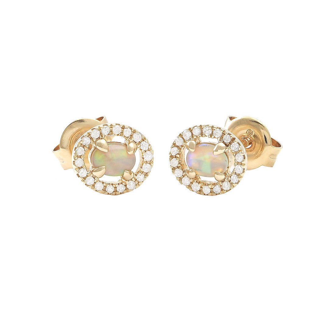 14K Oval Opal And Diamond Earring