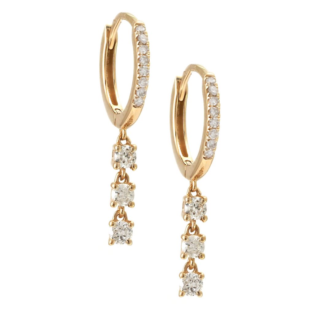 14K Mini Hoop Earring With Dropped Diamonds
