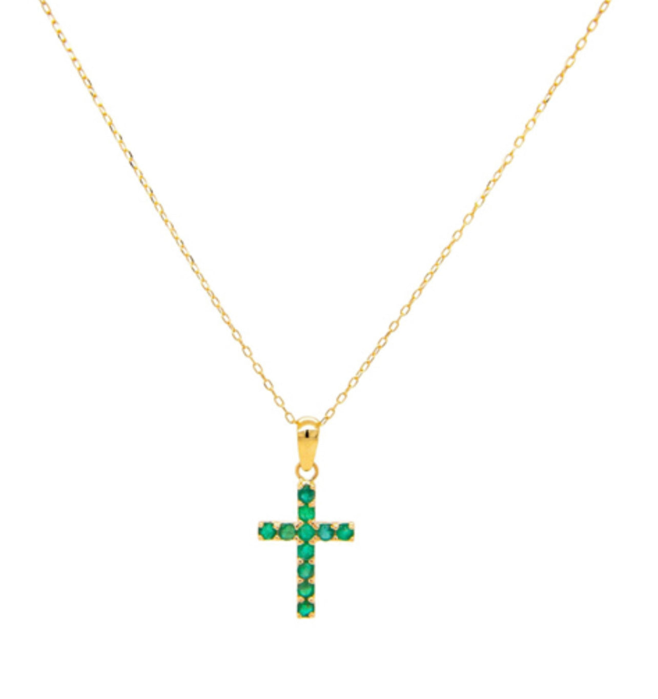 18k + Esmeralda Genuina Cruz Necklace