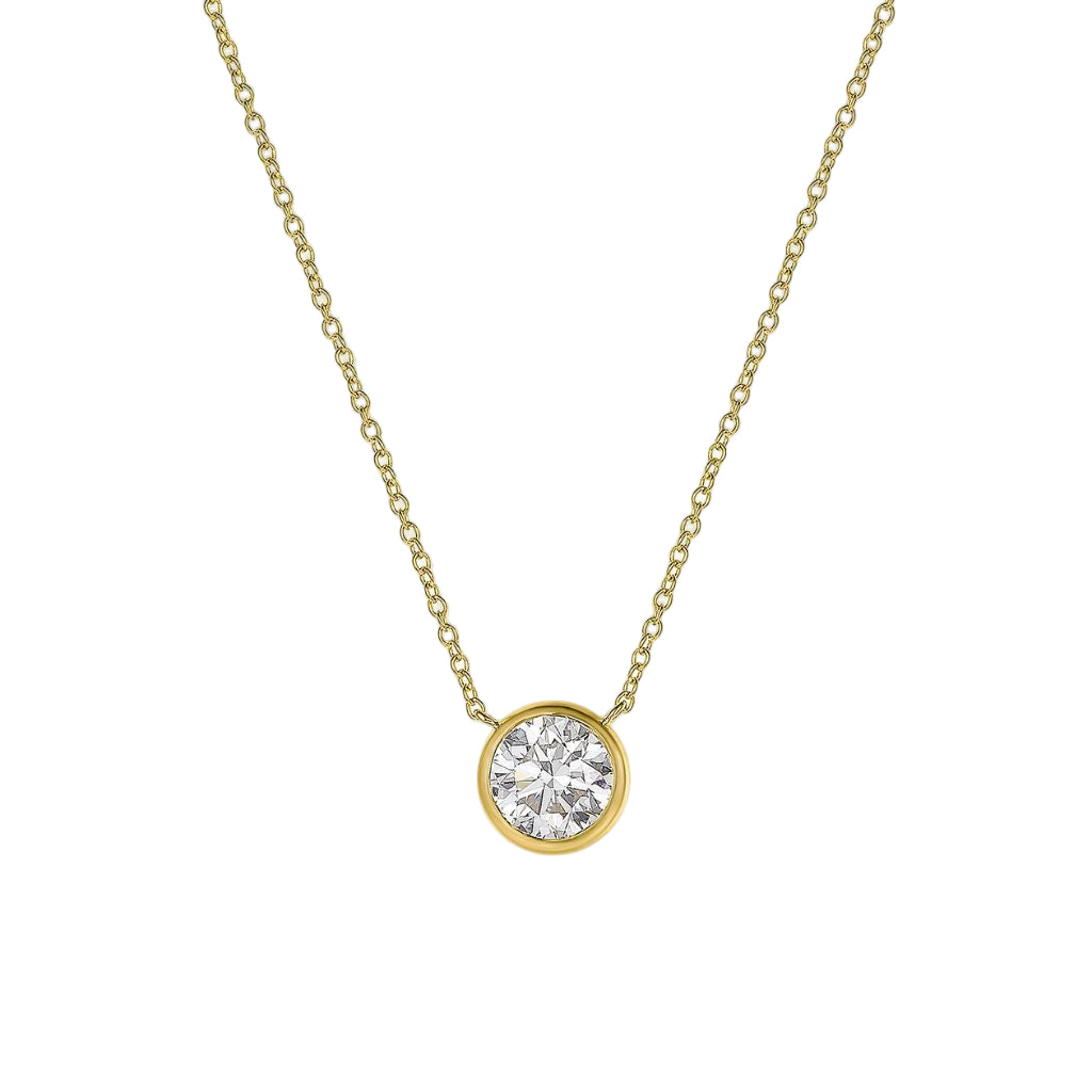 14K Yellow Gold Round Bezel Solitaire Lab Grow Diamond Necklace