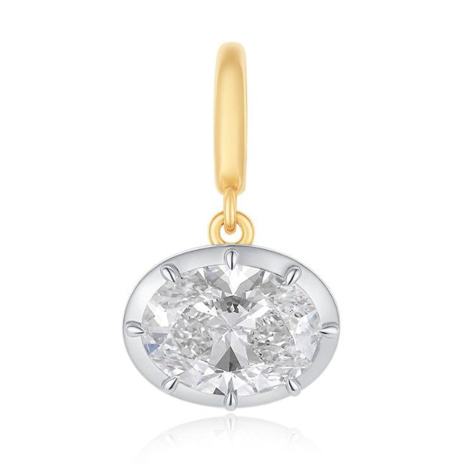 14K Yellow and White Gold Oval Bezel Lab Grow Diamond Clip Charm