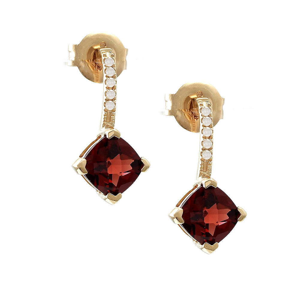Diamond + Cushion Prong Garnet Earrings