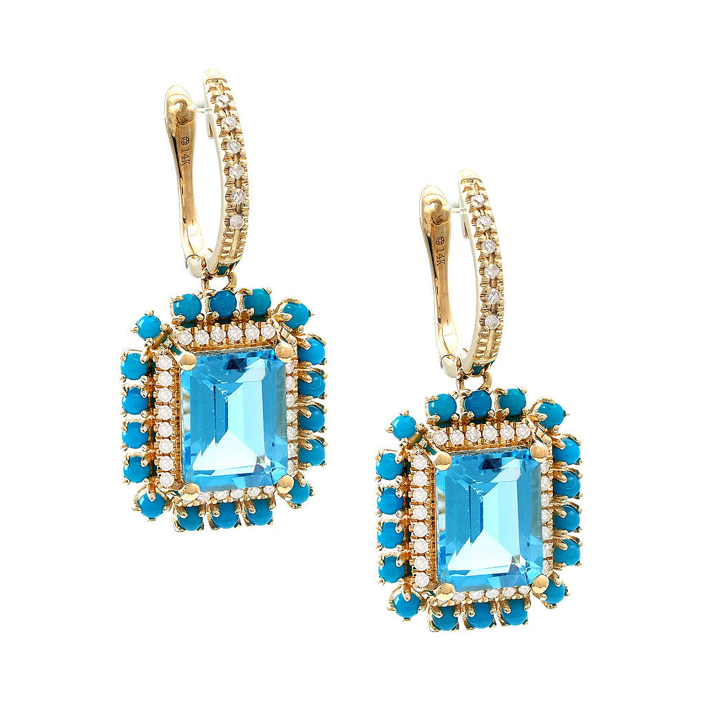 Blue Topaz , Turquesa And Diamond Earring
