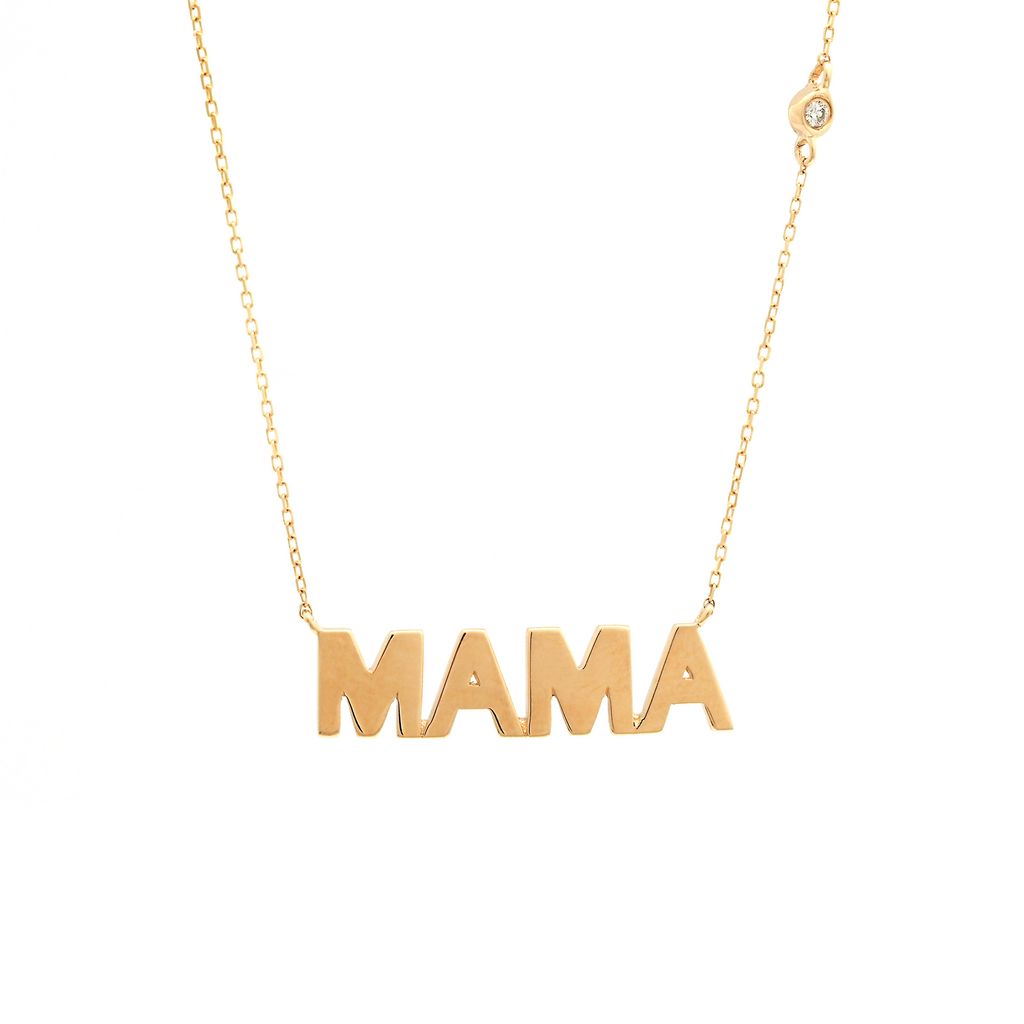 14K Yellow Gold Mama Micro Pave Diamond Necklace