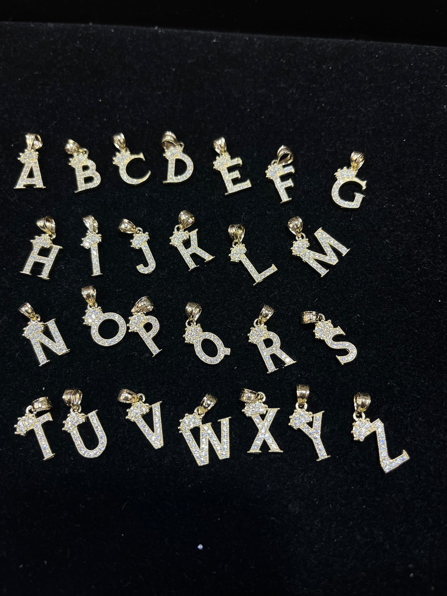 14mm Iniciales + Coronas Pendants 14k gold and Cz