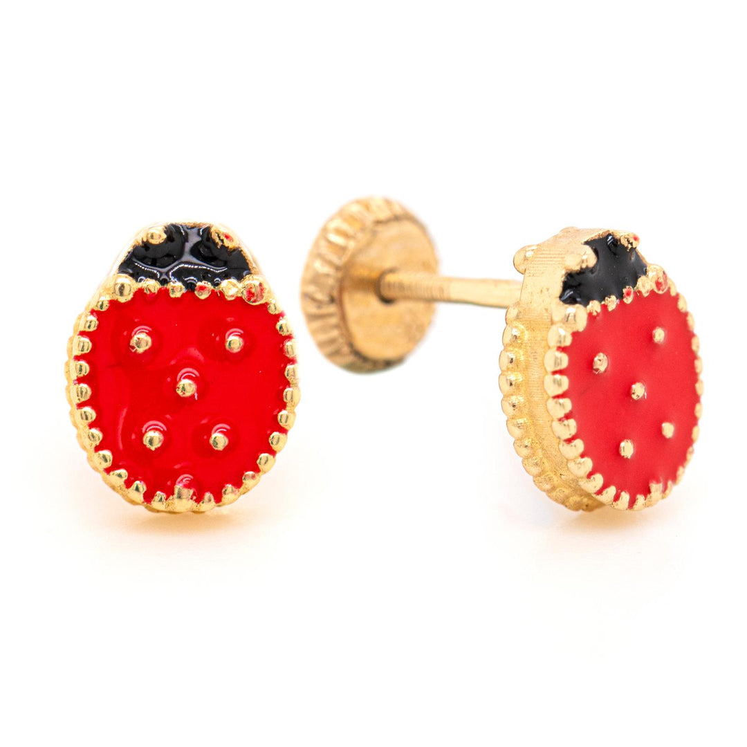 14K 8mm Enamel Red Lady Bug earrings screw backs