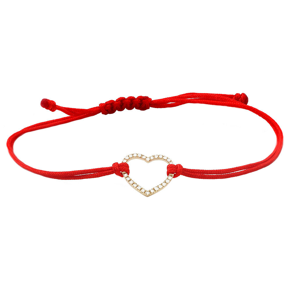 14K Diamond Heart Bracelet With Red Cord