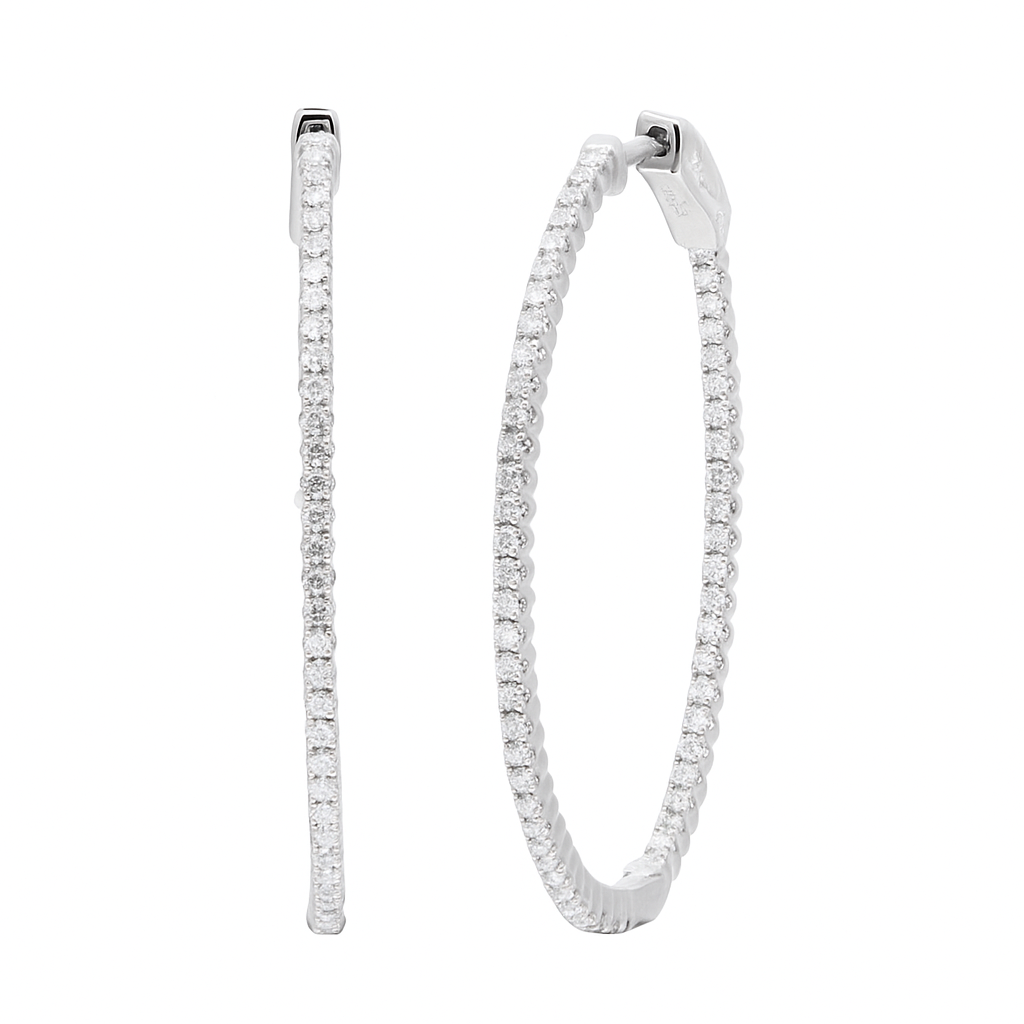 14kt White Gold Natural Diamonds 0.87ct Hoops