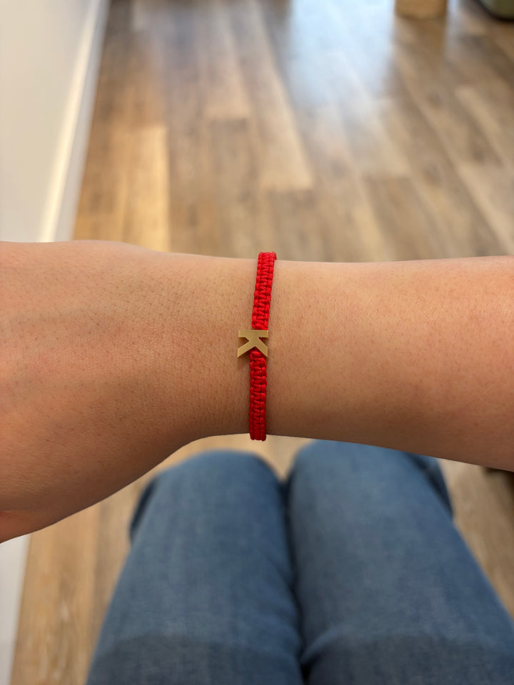 14K Yellow Gold Initial Letter 8mm Red Cord