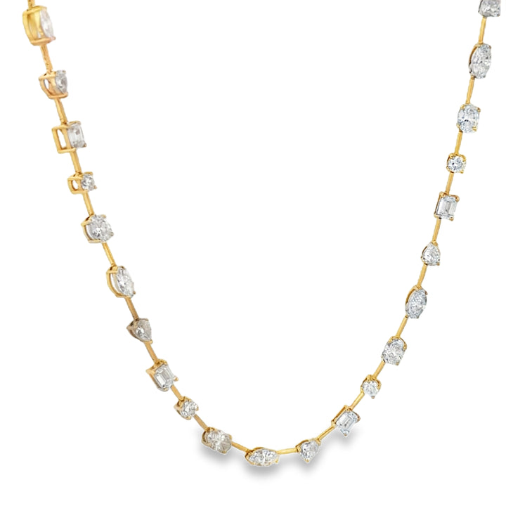 14K Yellow Gold Lab Diamond Multi Shape Tennis Chain Necklace