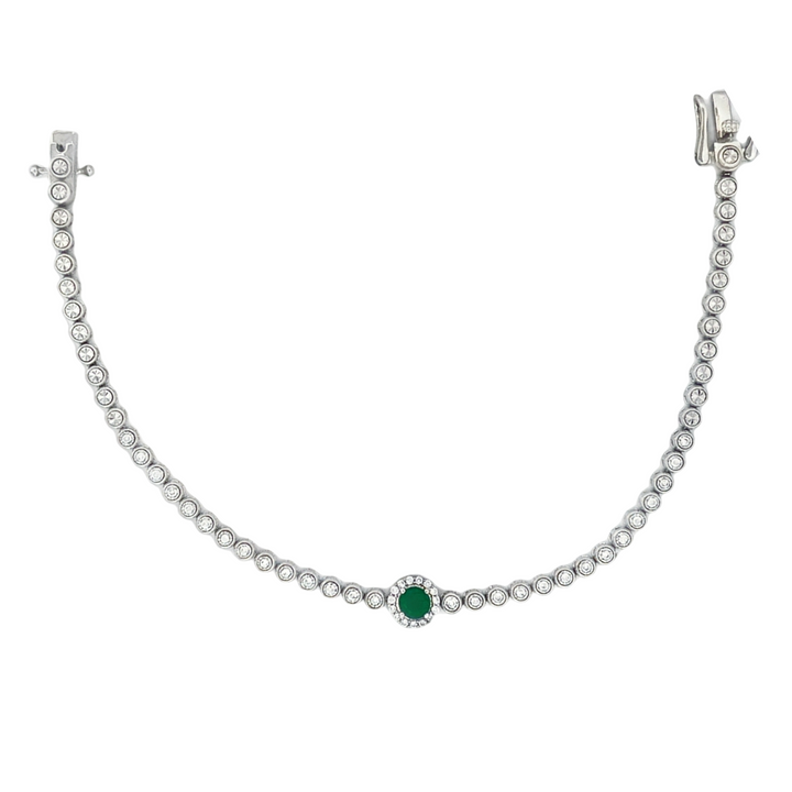 14K White Gold Emerald and Diamond Tennis Bracelet