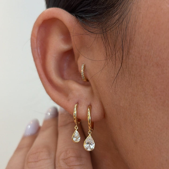 18K Yellow Gold Pear Lab Diamond Hoops Earrings