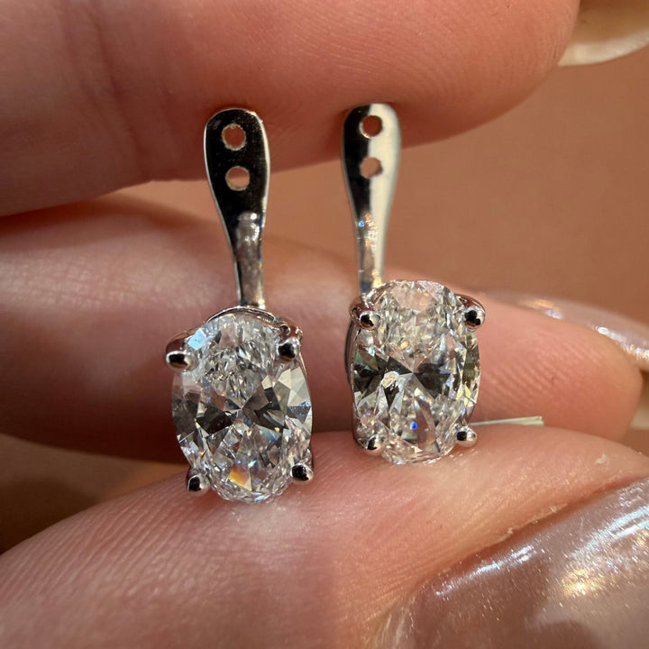 14K White Gold Lab Diamond Oval Cut Ear Jacket